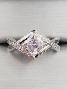 Sterling Silver Princess-Cut Statement Ring - Modern Square Band